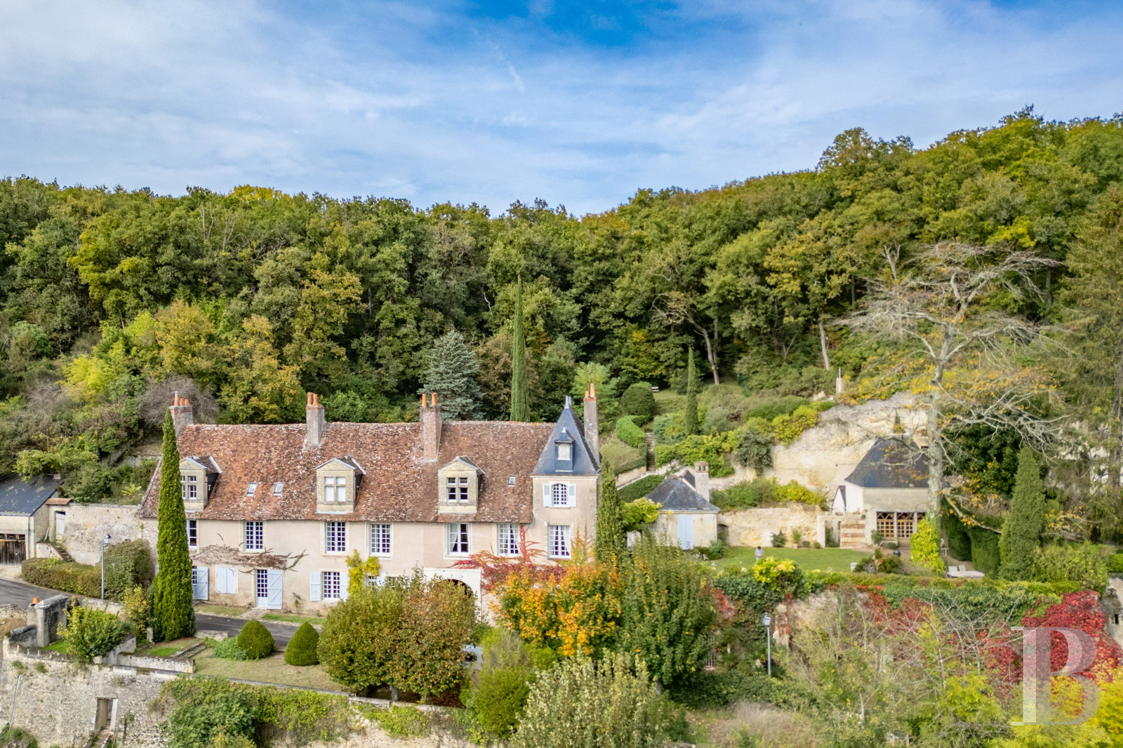 En Indre-et-Loire, sur les hauteurs d’un village, près d’Amboise, un château et son hameau en bordure de forêt - photo  n°1